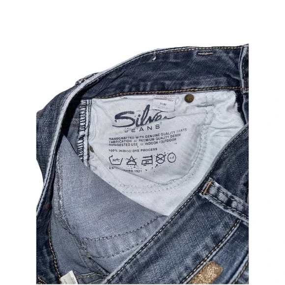 Silver Jeans Suki Womens 31x32 Blue Low Mid Rise Bootcut Distress Whisker Jeans - Picture 7 of 7